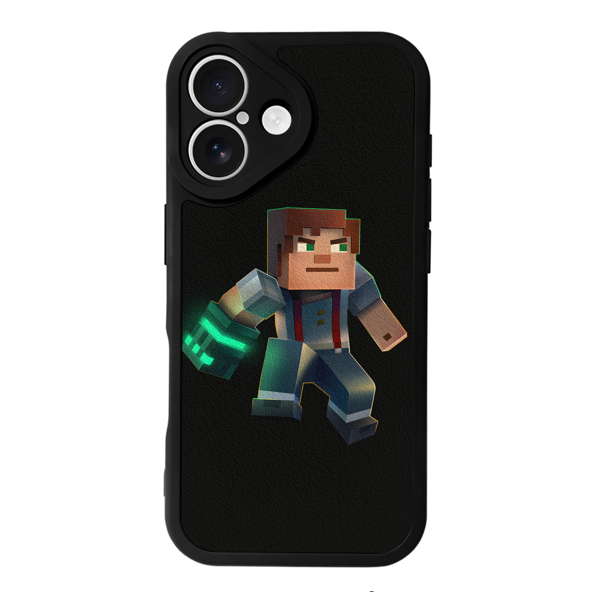 （画像用） マインクラフト ブロックの世界 Minecraft MC Block world 【iPhone 16シリーズ対応】シリコンスマホケース（レザー調） 材質：シリコン